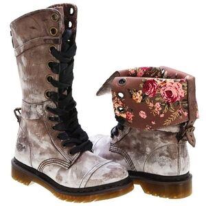 Dr Martens Triumph Brown Leather Boots Floral Lined Fold Over Lace Up Size 7 /38